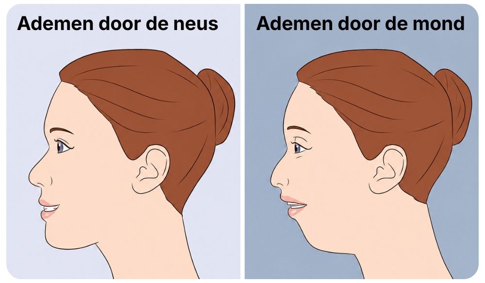 Zijaanzicht: ademen door de neus versus ademen door de mond